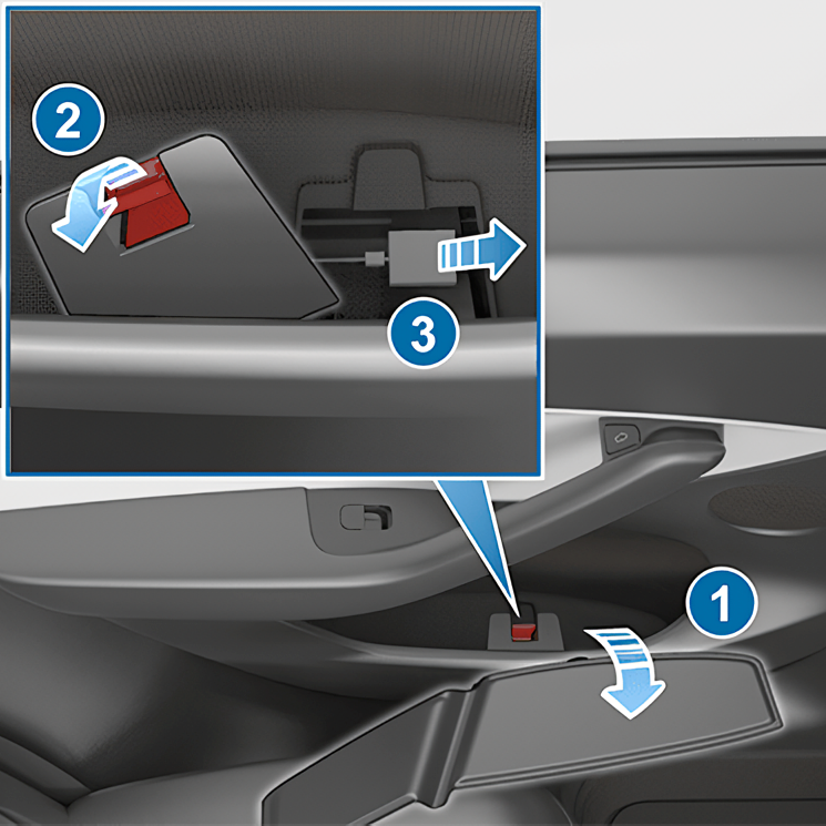 Diagram of how to operate
    the rear door release in a Model Y